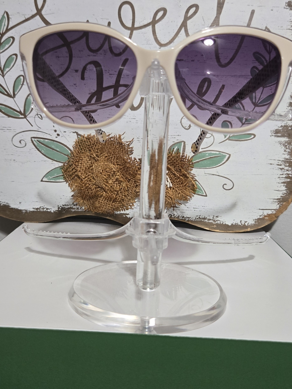 Cream Frame Sunglasses with Purple Gradient Lenses